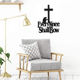 Inspirational Word Art, Christian Faith Biblical Verse Wall Sign, Hand-Made Wooden Decoration Plaque for Home, Office, Church, 11 x 15 inches (Every Knee Shall Bow)