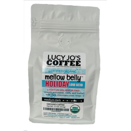 Lucy Jo's Coffee Roastery, Organic Mellow Belly Holiday Low Acid Blend, Medium Dark Roast, Ground, 11 oz