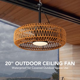 SPACORA 20" Outdoor Ceiling Fans with Lights for Patios, Waterproof Plug in Ceiling Fan with Remote, 3CCT Dimmable, Reversible, Gazebo Fan with Hanging Hook for Canopy,Pergola,Porch