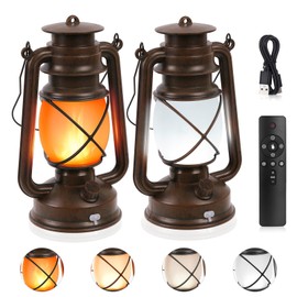 Hanging Waterproof Outdoor Lanterns Lights,Vintage Rechargeable Lantern LED with Dancing Flame,Remote Control 4 Modes Light Non-Solar for Table Patio Garden Yard Pathway Porch (2)
