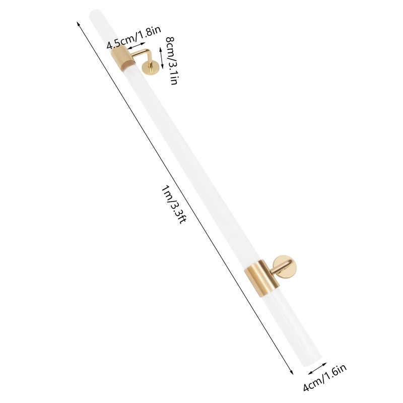 Handrail, 2 Pack Acrylic Staircase Handrails, Clear with Golden Brackets,