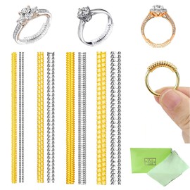 Invisible Ring Sizer Adjuster for Loose Rings, 8 Pack 4 Sizes for Different Widths, Ring Adjuster Fit Any Rings Various Sizes of Ring Sizer, Spiral Silicone Tightener Set with Polishing Cloth