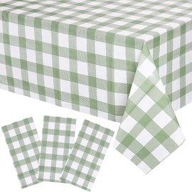 Hapring Sage Green Gingham Tablecloth 3 Pack, Waterproof & Easy to Clean, Ideal for Picnics & Gatherings