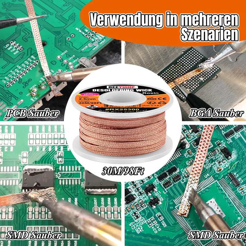 BEEYUIHF Desoldering Wire, 30 m - 98 ft Desoldering Wire,