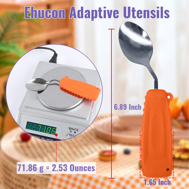 Ehucon Adaptive Utensils Angled Spoon and Fork for Hand Tremors
