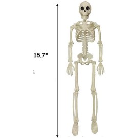 QUSTGO Halloween Skeletons Decorations, 16" Small Skeleton with Full Body Posable Joints - Spooky Scary Plastic Hanging Skeletons for Halloween Decoration Outdoor, Party Decor, Haunted House Props