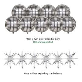 15 Pcs Disco Ball Balloons, Huge Silver Explosion Star Aluminum Foil Balloons for Birthday, Bachelorette Party, 70s 80s 90s Theme Disco Party Decorations Supplies,Disco Fever Party Decoration
