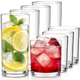 Meolibour Plastic Drinking Glasses Set of 8, 14Oz Rocks & 20Oz Water Cups, Unbreakable