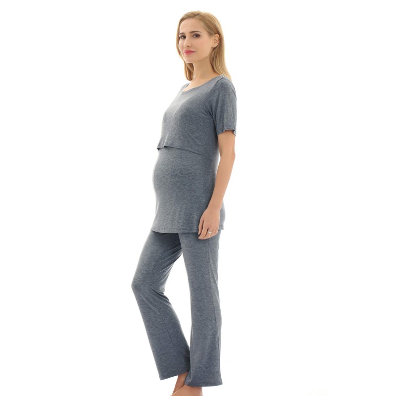 Bearsland Women's Maternity Pregnancy Short Sleeve Sleepwear Set Nursing Breastfeeding