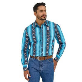 Wrangler Men's Checotah Sea Salt Blue Snap Shirt 112365886 (US, Alpha, Medium, Regular, Regular, Sea Salt Blue)