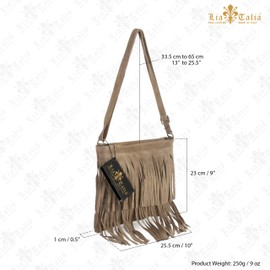 LiaTalia Womens Fringe Handbag - Real Italian Suede Leather - Tassle Effect Shoulder Bag in Small Size - ASHLEY [Electric Blue]