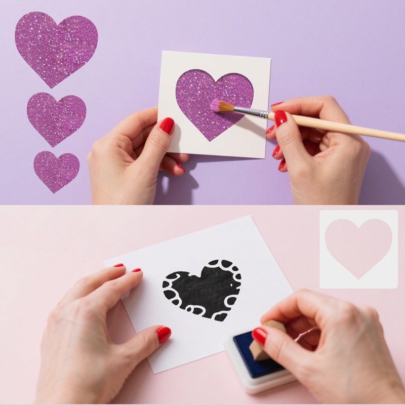 8 Pack Large Heart Stencils for Crafts, Reusable PET Plastic