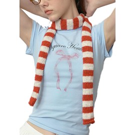 Cute Stripe Scarf for Women Skinny Scarf Y2k Neckerchief Fashion Scarves Knitted Womens Scarf Accessory Fall Winter