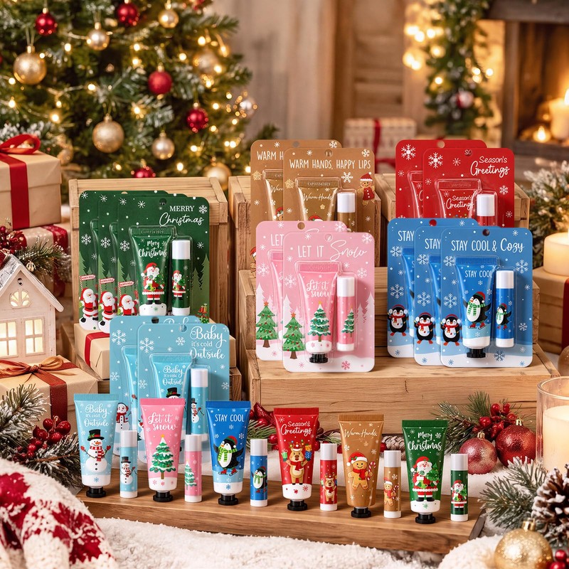 48 Sets Colorful Christmas Gift Bulk Hand Cream and Lip