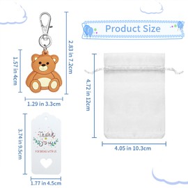 HAOBIN 12 x Bear Key Rings Wedding Invites Bulk Key Ring Angel Gift Christening Pendants + Organza Bag + Kraft Tag for Christening Gifts (Bear)