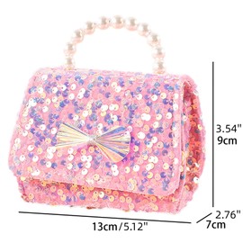 Anopo Toddler Purse Sequins Crossbody Bag Pearl Top Handle Glitter Bow Little Girls Wallet Handbag Kids Accessories Gifts Pink