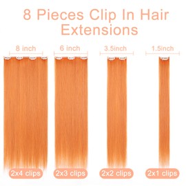 Mscat 20 Inch Clip in Hair Extensions 8Pieces/Set Orange Straight Hair pieces hair extensions Natural Soft Synthetic Hairpieces for Women(350#)