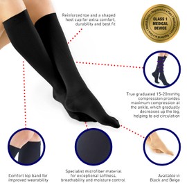 Neo G Travel Compression Socks for Women - Energizing Tired, Aching Legs. Perfect Flight Companion, Great for Long Periods of Inactivity - Graduated Compression Socks - Black - L