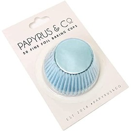 Papyrus Pastel Blue Foil Cupcake Cases 50mm 50Pcs Mini Baking Cups Greaseproof Paper for Muffins Tarts Quiches Desserts Elegant Cupcake Cases for Baking Party Wedding Pastel Blue Cupcake Liners