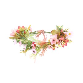Lofruiin Women's Bohemian Floral Wreath Adjustable Grass Crown Forest style Rattan Pure Handmade Headband for Travel Party Festivals (Pink, Free)