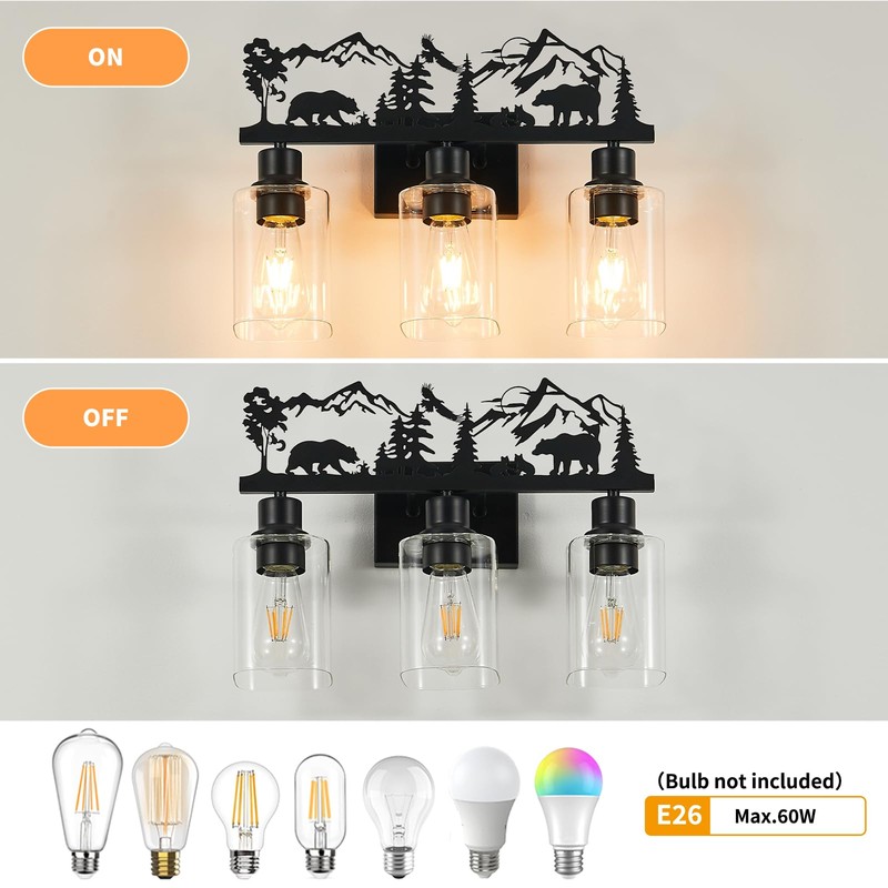 MLGB Rustic Farmhouse 3-Light Bathroom Vanity Light with Bear &