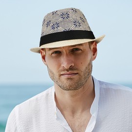 Initlove Straw Fedora Hat for Men Women Summer Short Brimmed Trilby Hats Snowflake Beige