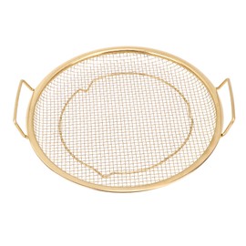 Stainless Steel Fruit Basket Double Handles Metal Mesh Drain Round Tray for Snacks Fruits Vegetables Gold