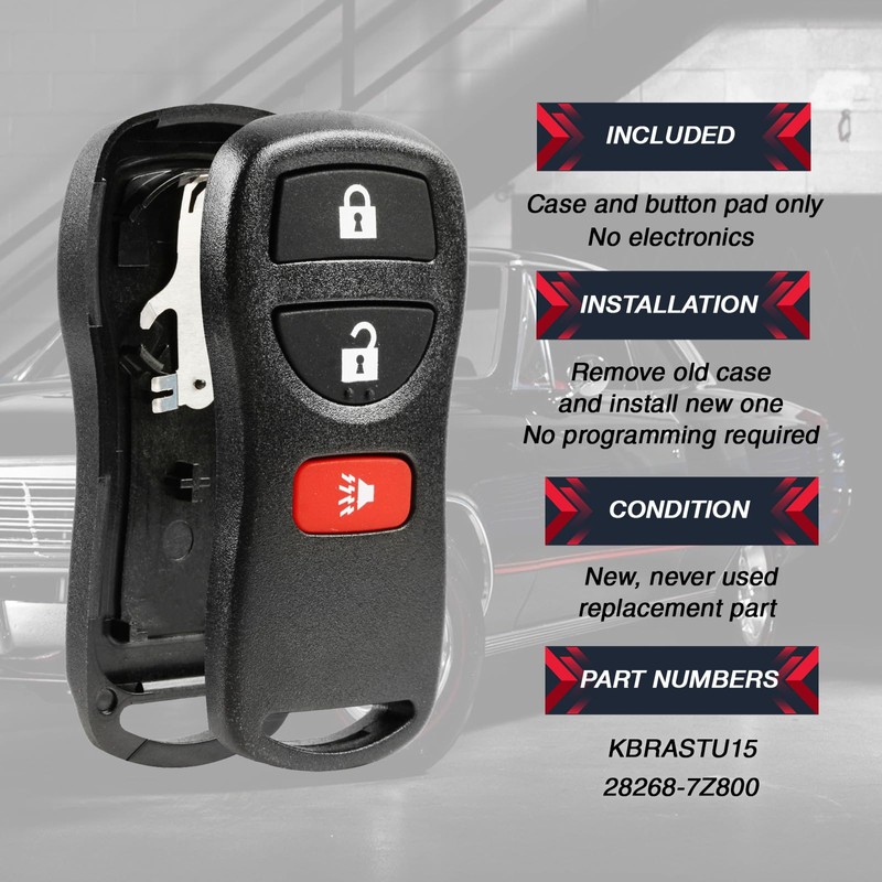 Key Fob Keyless Entry Remote Shell Case & Pad fits
