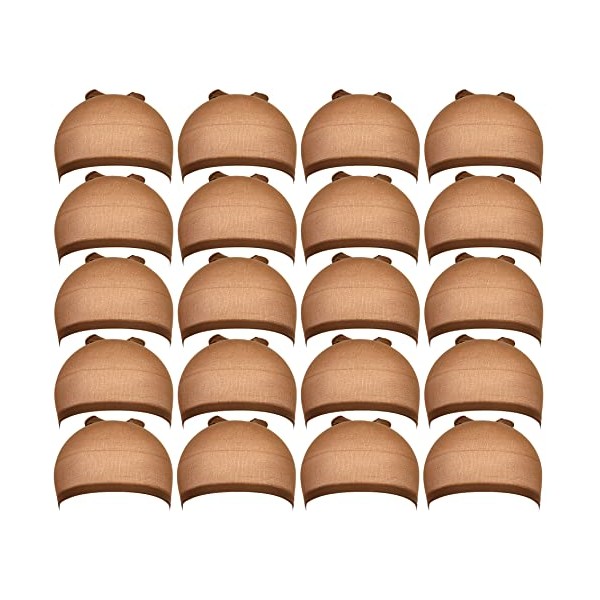 Teenitor 20 Pcs Nylon Wig Caps, Brown ElasticÂ Stocking Wigs Cap Unisex Stretchy Nylon Close End Hair Wig Caps for Men Women