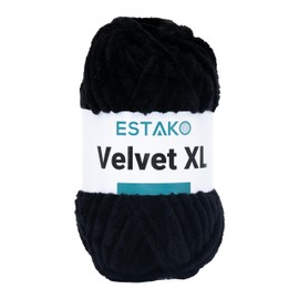 Estako Velvet XL 100% Polyester Super Bulky Weight #6 Chenille Blanket amigurumi Yarn for Crocheting and Knitting 3.53 Oz (100g) / 55 Yrds (50m) (10092 - Black)