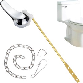 FXHDC-M Toilet Handle Replacement Kit Universal Bowl Repair Inside Tank Trip Lever Stainless Steel Flapper Chain Flush Front Mount Chrome Brass Fitting with American Standard Gerber Compatible Parts