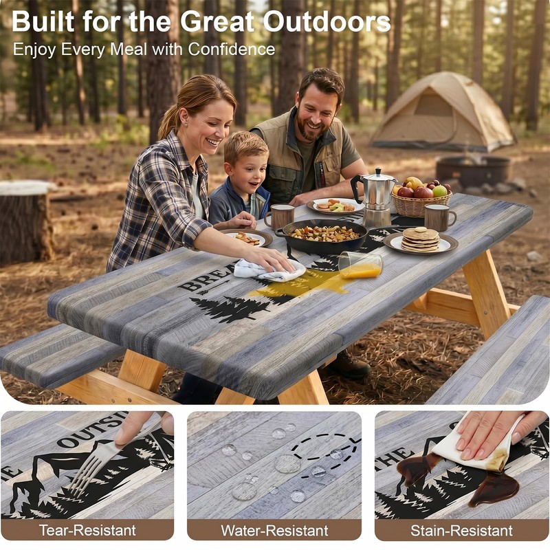 pickyNproud Picnic Table Cover with Bench Covers Portable Table Cloth