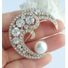 1.97" Pearl Austrian Crystal Half Moon Brooch Pin Pendant UKB5817
