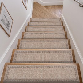 OJIA Vintage Stair Treads for Wooden Steps Indoor 15PCS 30"x8" Non-Slip Stair Runner Carpet Stair Treads Mats Staircase Step Treads for Kids, Elders and Dogs, Rubber Step Covers