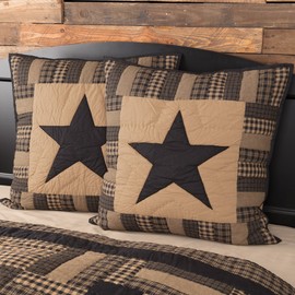 VHC Brands Primitive Bedding Black Check Star Quilted Euro Sham