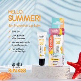 Victoria Beauty Sun Kiss SPF 50 Lip Balm - Lip Sunscreen with Coconut Oil, Sweet Almond Oil, and Hyaluronic Acid, 10ml