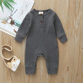 Infant Toddler Baby Boy Girls Romper Long Sleeve Solid Color One-Piece Jumpsuit Bodysuit Clothes (Knitted One Piece Jumpsuit Gray, 3-6 Months)