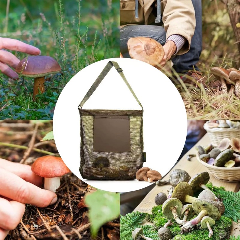 QIBZI Garden Waste Bags, Green Mushroom Picking Bag, Mesh Food