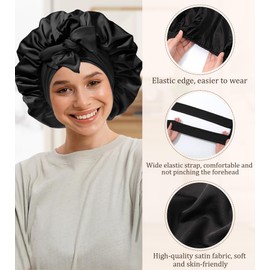 Coubeau Hair cap for the night, sleep cap, silk turban towel with button, microfibre towel, hair combination of dry hair cap and satin sleep cap