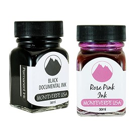 Monteverde 60ml Core Fountain Pen Ink Bottle (30ml Black Documental Ink Bottle G309DB, 30ml Rose Pink Ink Bottle G309RP)