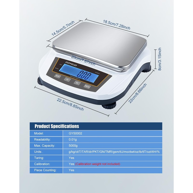 GOYOJO Digital Analytical Balance and Lab Scale, 5000g Capacity, 0.01g