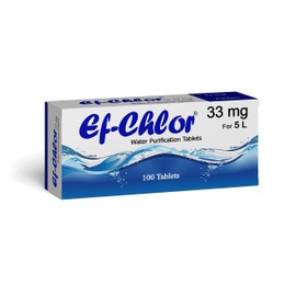 Ef-Chlor, Water Purification Tablets (100 Tablets), 33 Mg (10 L), Portable Drinking Water Treatment Ideal for Emergencies, Survival, Travel, and Camping, Purifies 1.50-2.6 Gallons in 1 Tablet