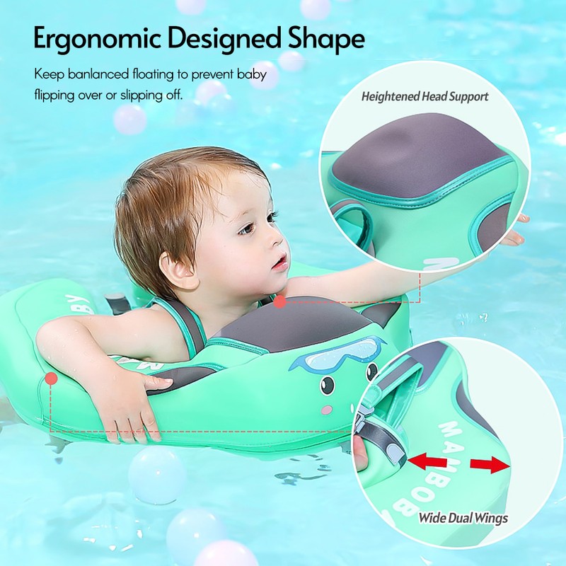 Non-Inflatable Baby Float with Tail Float Canopy Infant Lying Swimming