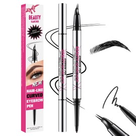 Curved Eyebrow Pen, 2-in-1 Dual Ended Brow Pencil, Microblading Eyebrow Pen with 0.01mm 2-Claw Micro Tip and Ultra-Fine Tip, Create Natural Hair-Like Brows, Waterproof, Last All-Day (#05 BLACK)