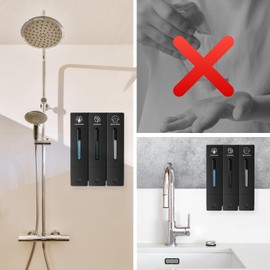 KOYFOYO Shampoo and Conditioner Dispenser, Shower Soap Dispenser 3 Chamber No Drill, Shampoo Dispenser for Shower Wall, Body Wash Dispenser Wall Mounted for Bathroom Hotel (3x13.5oz Black)