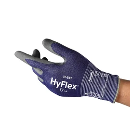 Ansell HyFlex 11-561 Cut Protection Gloves, Breathable Nitrile Coating, Highest Tear Resistance, Thin Work Gloves for Men and Women, Washable, Blue, Size L (1 Pair)