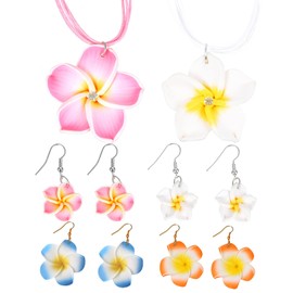 Flower Earrings, Hawaii Chain Flowers, 6-Piece Set for Summer, Beach and Gift Ideas, Flower Earrings and Hawaii Necklace for Women, 1, 1