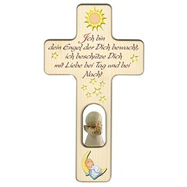 Wooden Cross for Birth, Christening or Children's Birthday Party Decoration for Children's or Baby Room with Hanger