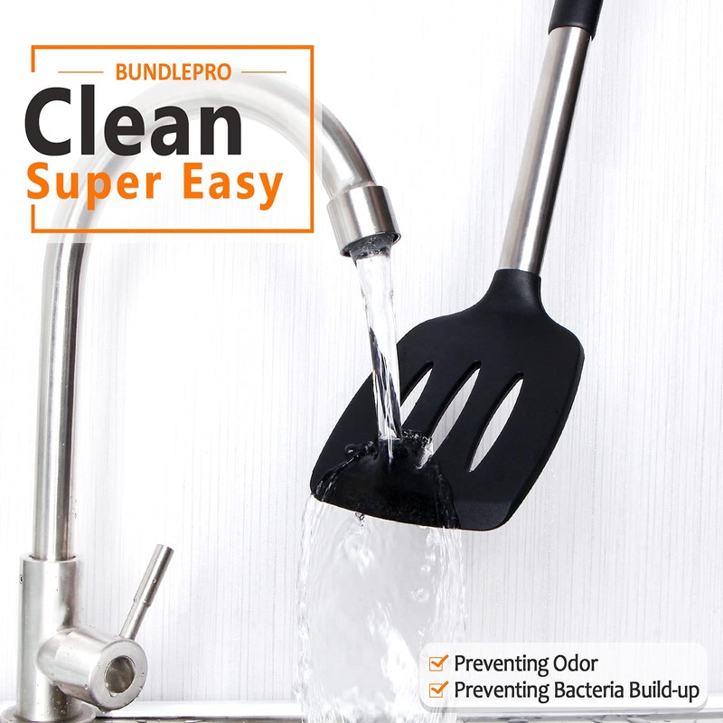 Silicone Cooking Utensil Set, 8Pcs Non-stick Cookware with Stainless Steel