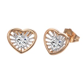 Airokiy Gold Heart Stud Earrings for Women Hypoallergenic 14K Gold Plated Flat back Faux Diamond Initial Earrings, One Size, Metal, Created Cubic Zirconia
